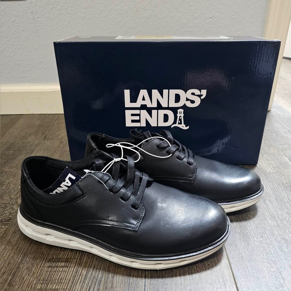 Lands' End Men's Black Sneakers Sport Oxford Shoes New In Box